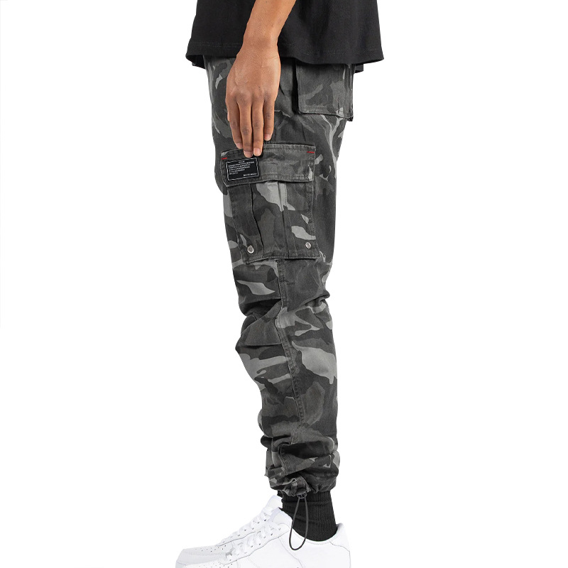 Herrenbekleidung Gewebte Stoffhose mit Kordelzug und mehreren Taschen, einfarbig, lässige Arbeitshose_voghion.com