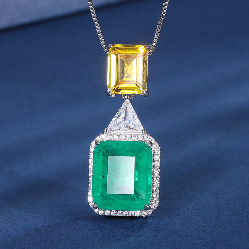 Zhuang sheng joyas de cobre inferior chapado en oro de simulación de moda esmeralda palaiba de dos colores de piedra principal traje de temperamento de las mujeres