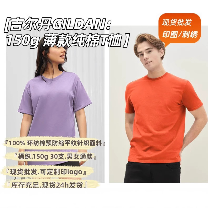 Fuzhou Cangjidan 63000 Loose Cotton 150g Short Sleeve Crewneck Men's and Women's Solid Color T-Shirt Wholesale Hot Stamping