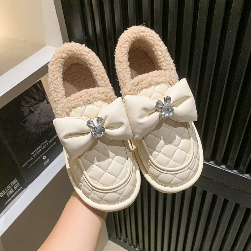 Зимняя хлопковая обувь в горох, женская верхняя одежда, 2023, новые хлопковые педали без шнуровки на плоской подошве для беременных, теплая обувь Мао на флисовой подкладке