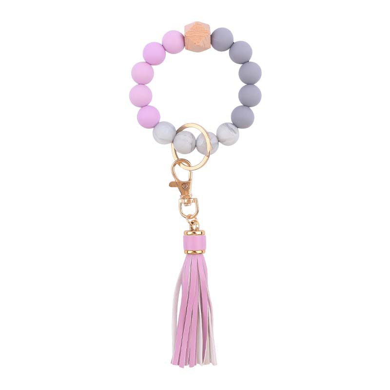Nuevo cuero creativo pu corto borla colgante de silicona con cuentas muñeca llavero colgante pulsera llavero Accesorios
