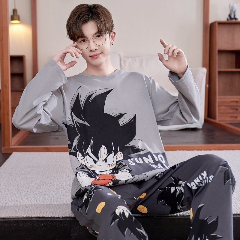 Spring and Autumn Long Sleeve Pajamas Men's Pure Cotton Cartoon Big Boy 16 Years Old High School Students Casual Loose Home Clothes suit