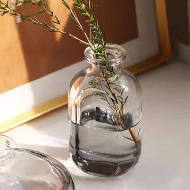 新款扁圆双切面玻璃香薰瓶100ml木塞小酒瓶桌面摆件花瓶玻璃瓶