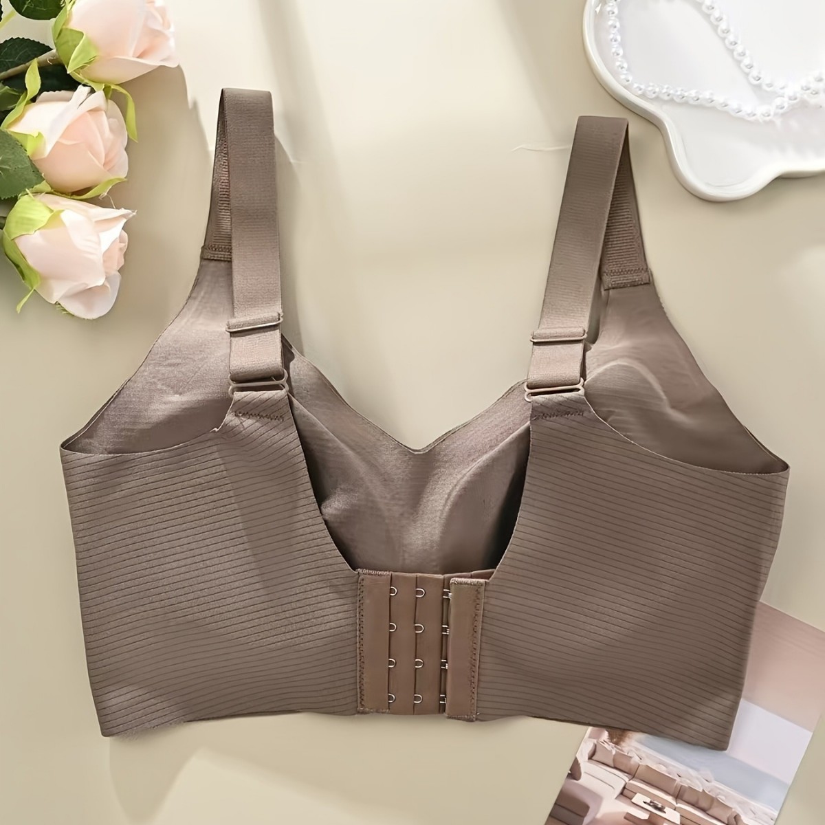 Bra de correa de hombro ajustable sin marca sin anillo de acero para mujeres, almohadilla de pecho fija, suave y cómoda
