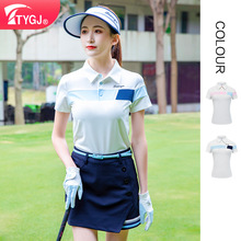 弹力速干高尔夫球服装女士短袖POLO衫 轻薄撞色T恤羽毛球服装