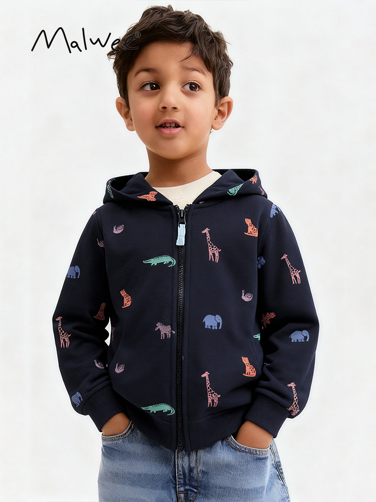 Malwee chaqueta de niño otoño y invierno nuevo estilo europeo y americano para niños con cremallera casual cardigan con capuz para niños chaqueta