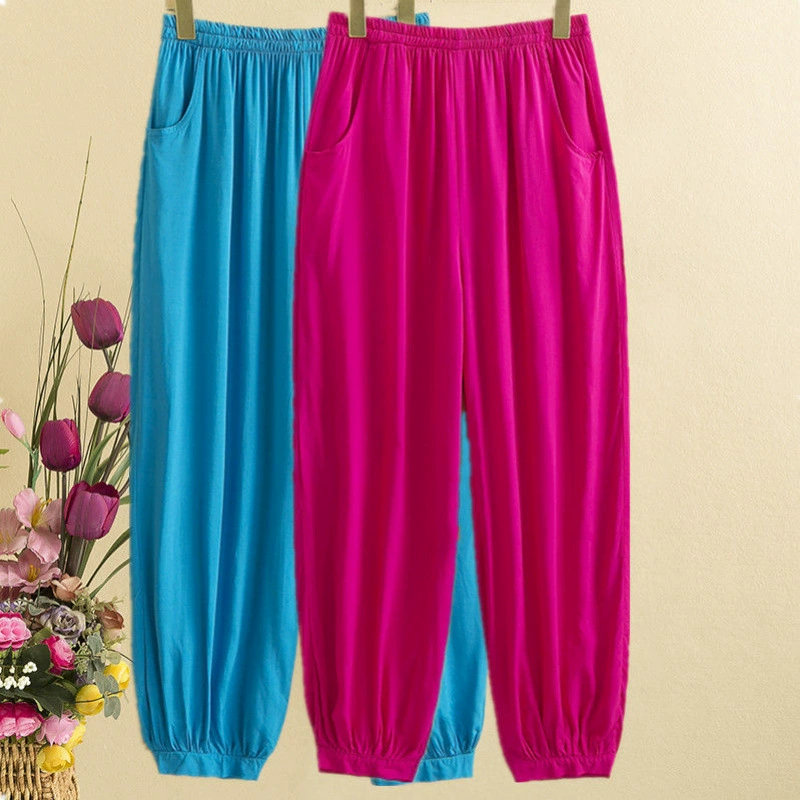 Женская хлопковая шелковая одежда для йоги и танцев среднего и пожилого возраста с эластичной резинкой на талии, весенне-летняя свободная танцевальная одежда с морковными брюками, тренировочная одежда