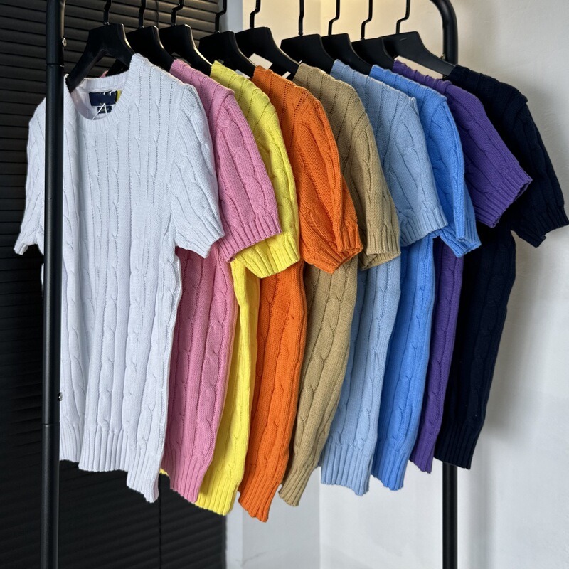 Kaizhuo a high plate RL24 new small horse logo embroidery classic twist round neck knitted short sleeve classic temperament top