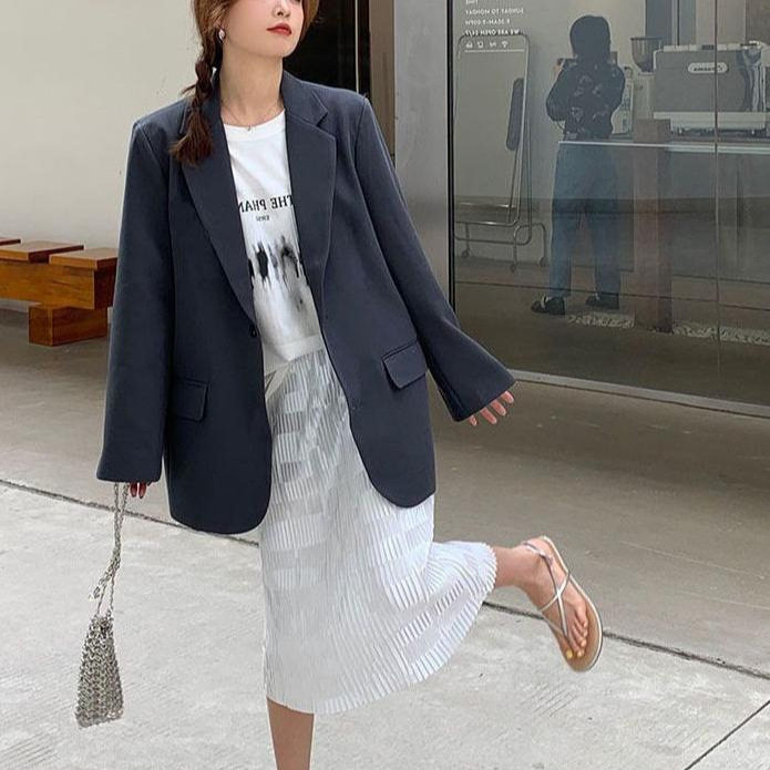 Áo blazer nữ màu xám phong cách Hàn Quốc, áo vest dài tay dáng suông tôn dáng — Màu xám [chất lượng cao]