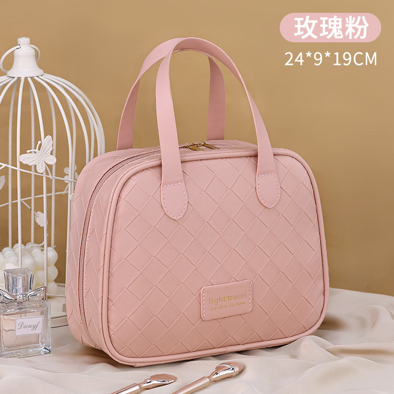 Bolsa de lavado de sensación avanzada de media curva de luna de rejilla tejida nuevo almacenamiento de partición impermeable de cosméticos tagi portátil de gran capacidad