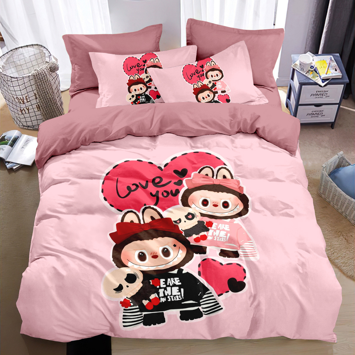 拉布布纯棉床上四件套全棉儿童可爱床单情侣被套床笠套件卡通床品
