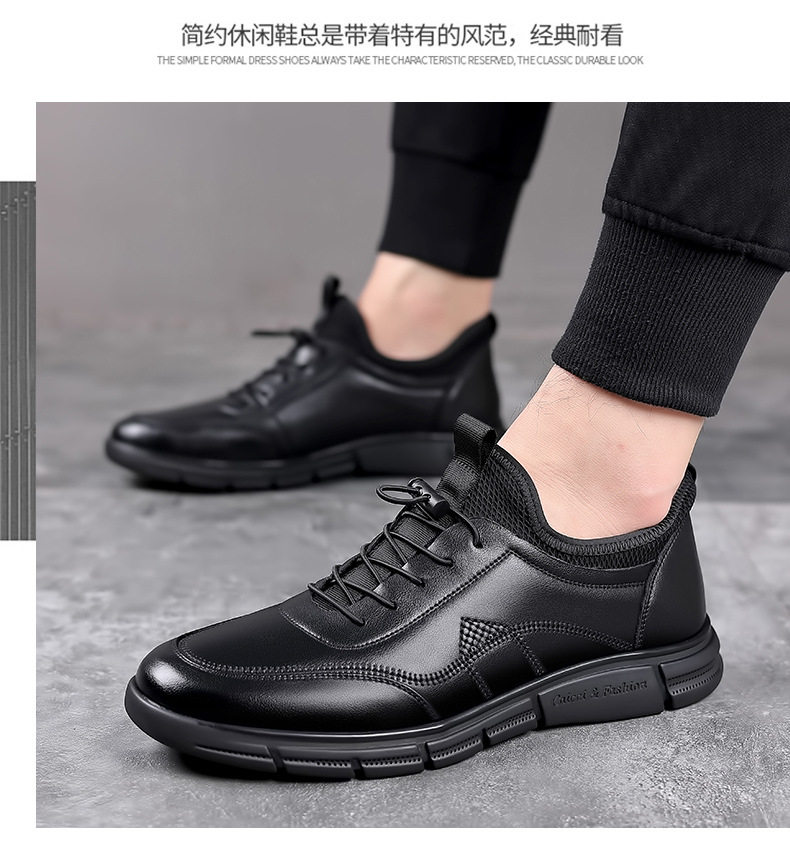 Giày da nam kiểu Anh công sở mũi tròn gót thấp 1–3 cm, giày lười đế mềm mặt mềm — PZ99015 màu đen chi tiết 16