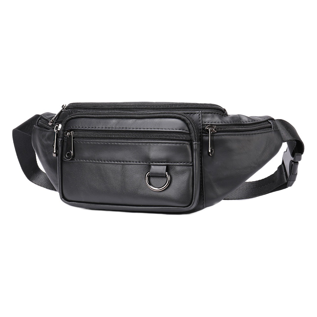 Cross-border Sheepskin Men's Bag Men's Sheepskin Mobile Phone Waist Bag Genuine Leather Crossbody Bag Multi-functional Sports Casual Crossbody Chest Bag