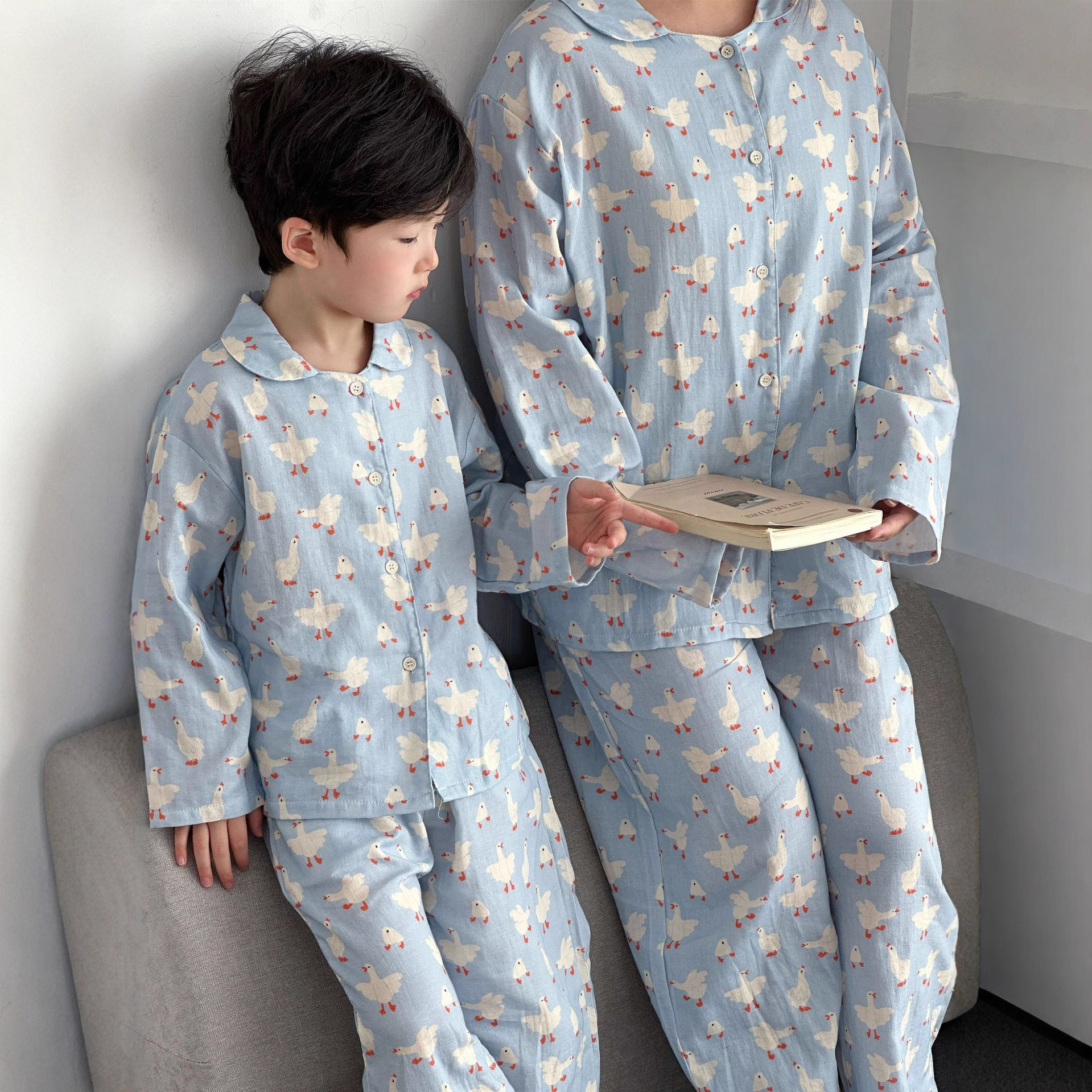 Children's New Autumn Family Matching Pajamas, Class a Pure Cotton Double-Layer Gauze, Long-Sleeved Loungewear for Boys and Girls, Baby Pajamas