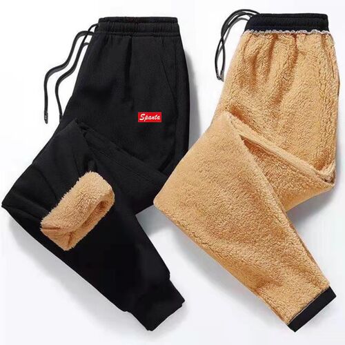 Autumn and winter pants men's high-waisted fleece-lined thickened sweatpants lambswool ankle-cuffed casual pants student thermal sweatpants