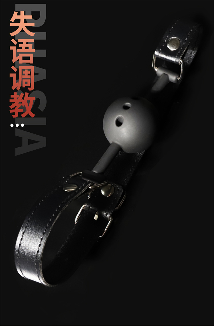 SM Mouth Ring with Leather and Metal Construction, Black Adult Bondage Accessory — detail image 25