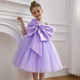 跨境外贸儿童礼服2026撞色蝴蝶结公主裙幼儿园节日舞会演出服童裙