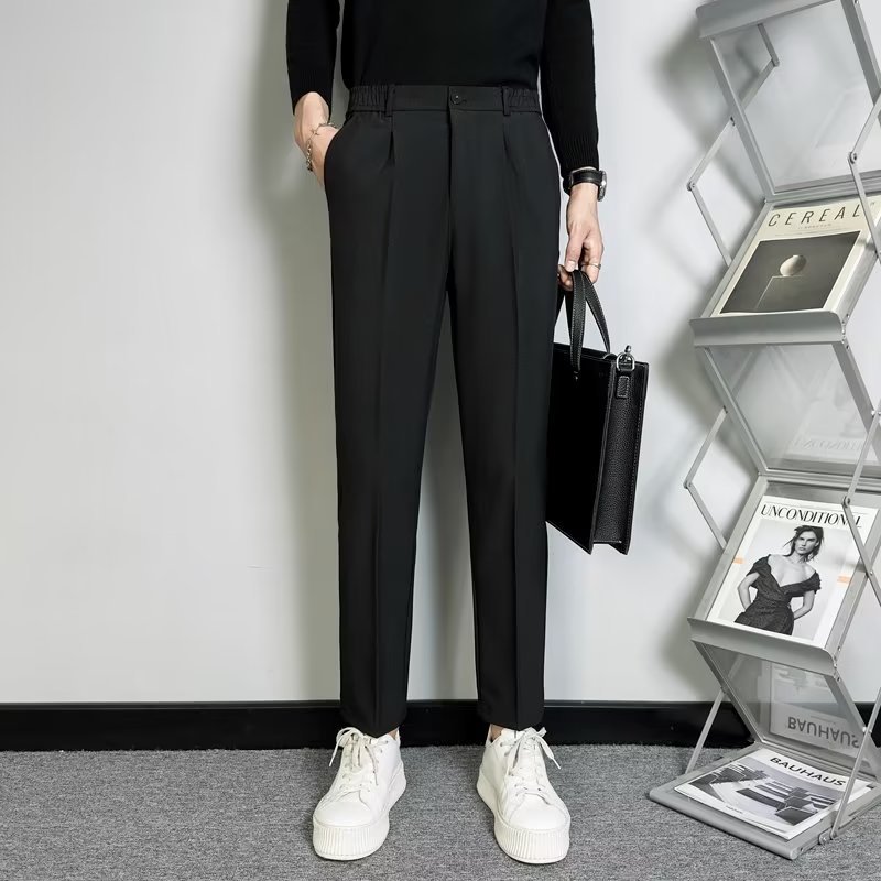 Autumn and Winter Korean style slim fit suit pants men's retro trendy all-match casual trousers Japanese style loose plus size cropped suit pants