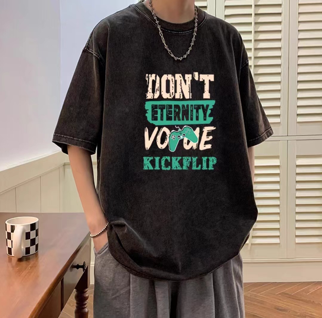 Camiseta de manga corta de algodón puro desgastado lavado retro americano para hombre, camiseta de media manga de marca holgada informal de verano para hombre