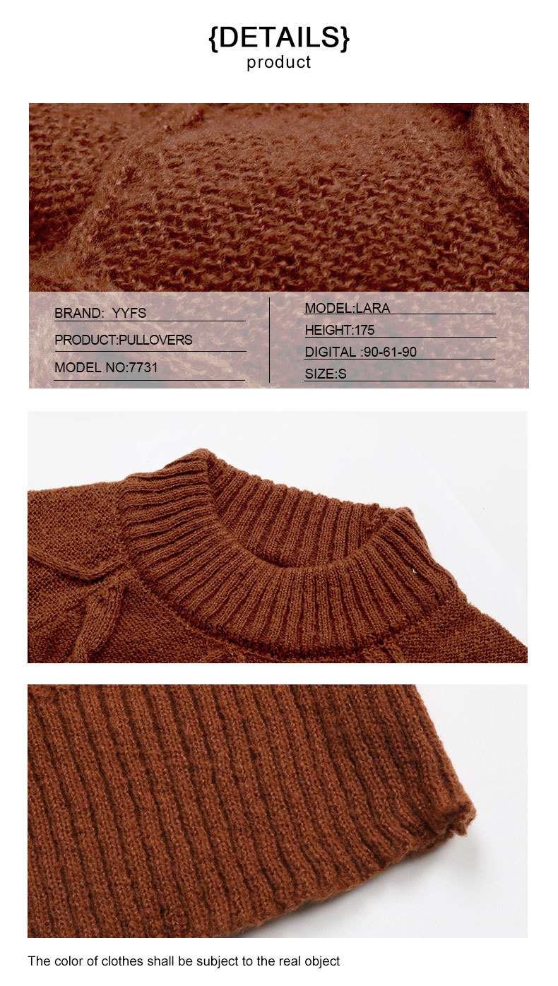 Einfarbiger, kurzer Strick-Twist-Pullover mit Rundhalsausschnitt_voghion.com