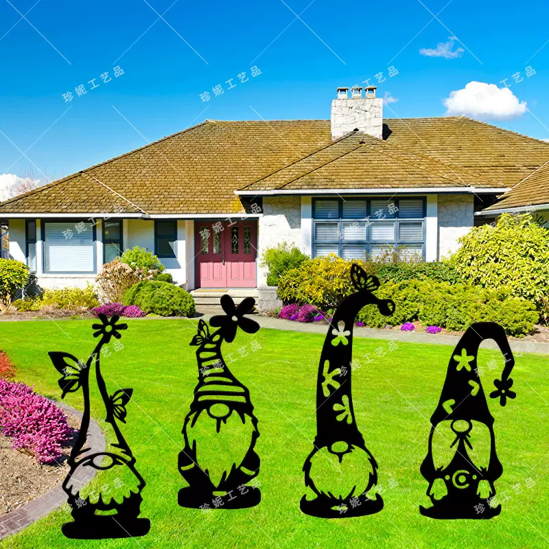 Santa Yard Art庭园装饰金属精灵镂空插牌复活圣诞节铁艺侏儒摆件