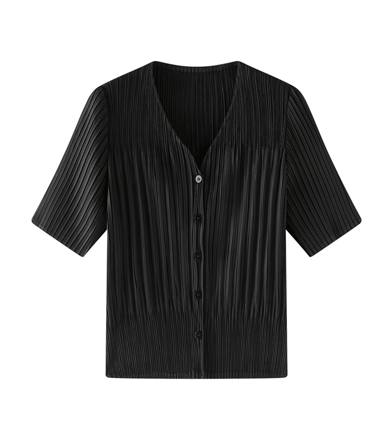 Áo khoác cardigan nữ cổ V tay ngắn xếp ly dáng rộng chống nhăn đi làm — màu be chi tiết 15