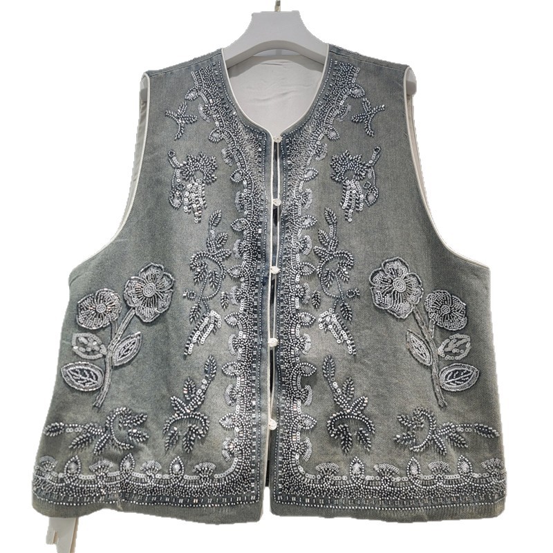 2026 primavera nueva ropa de mujer nuevo diseño chaleco de mujer retro industria pesada bordado plegable a través de hombro clips