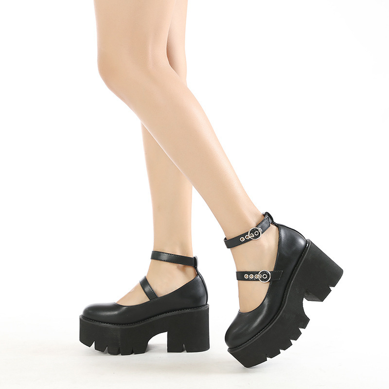 Spring Punk Style Thick-Soled Women's Shoes with Round Toe, Ankle Strap, Simple Foreign Trade Platform Mary Jane Shoes