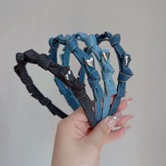 復古牛仔蝴蝶結細邊發箍簡約愛心高顱頂頭箍百搭洗臉發卡壓發頭飾