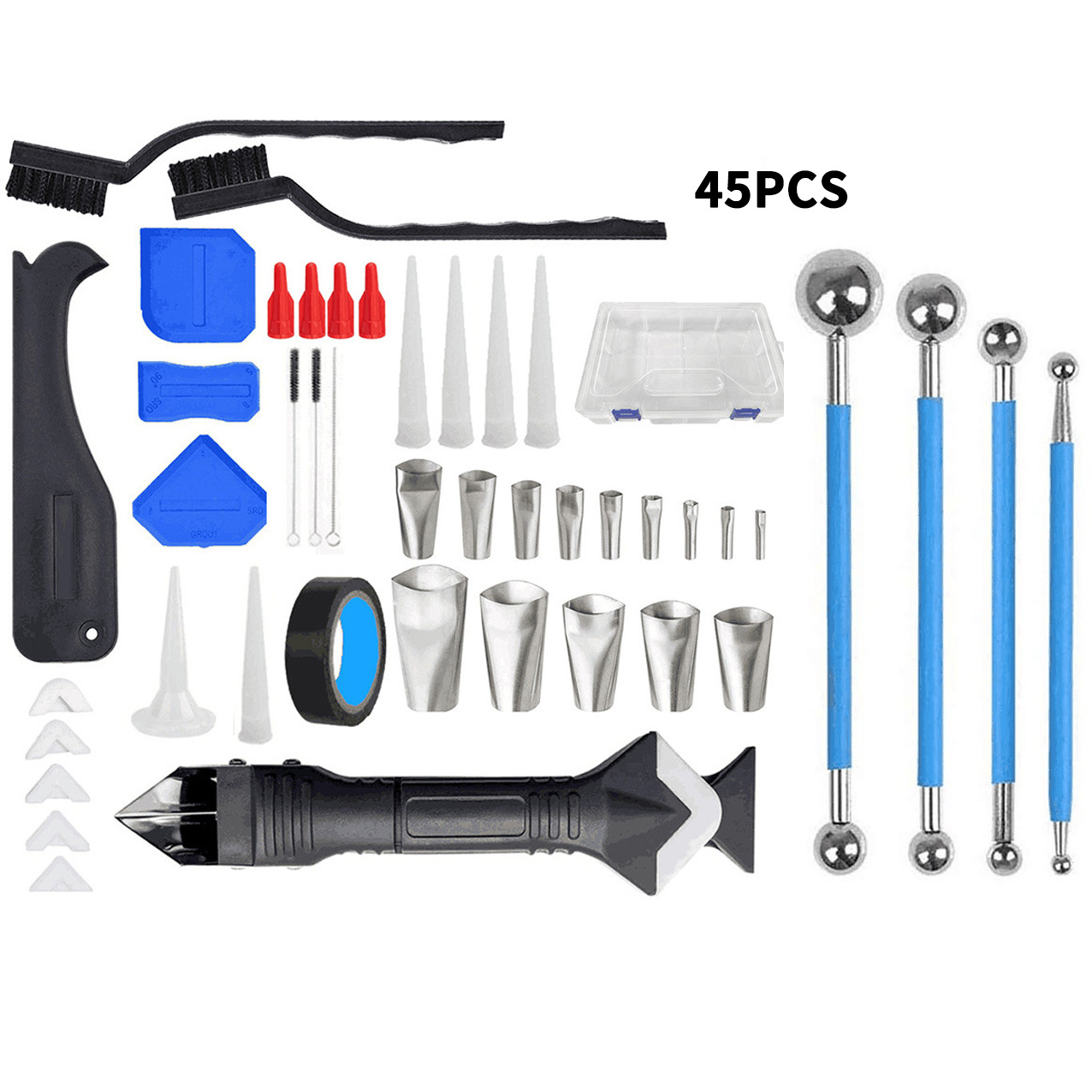 En caja 45-piece conjunto de boquilla de calafateo aplicar sellador recorte eliminación raspador herramienta de costura