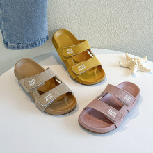 儿童复古勃肯魔术贴拖鞋外穿2025夏新款韩版时尚简约小女孩一字拖