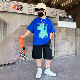 3638#180克纯棉2023新款中大童动漫印花短袖男女童夏季韩版T恤