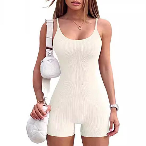 European and American cross-border women's yoga leggings and bodysuit ribbed fine shoulder strap sporty one-piece sexy tight