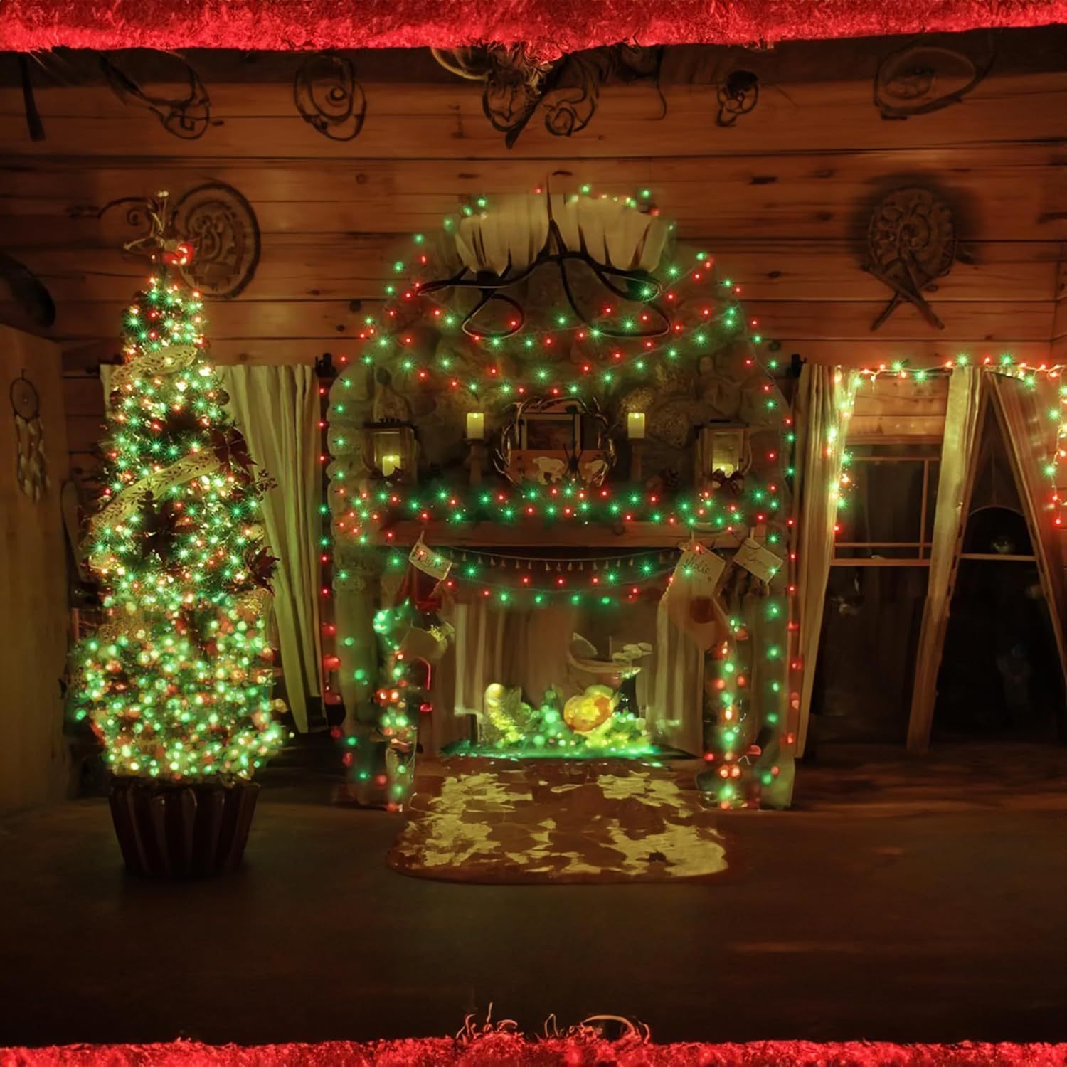 Nuevas cadenas de lámparas solares rojas y verdes decoración de patio de Navidad decorado con estrellas celestes Día de la Independencia de las luces de Halloween