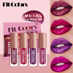 Fit Colors Liquid Lip Color Set, Metal Color, Transfer-Resistant Lip Gloss with Diamond Shine and Glitter