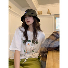 磨毛短袖T恤女春季2025新款韩版卡通印花减龄百搭宽松圆领上衣ins