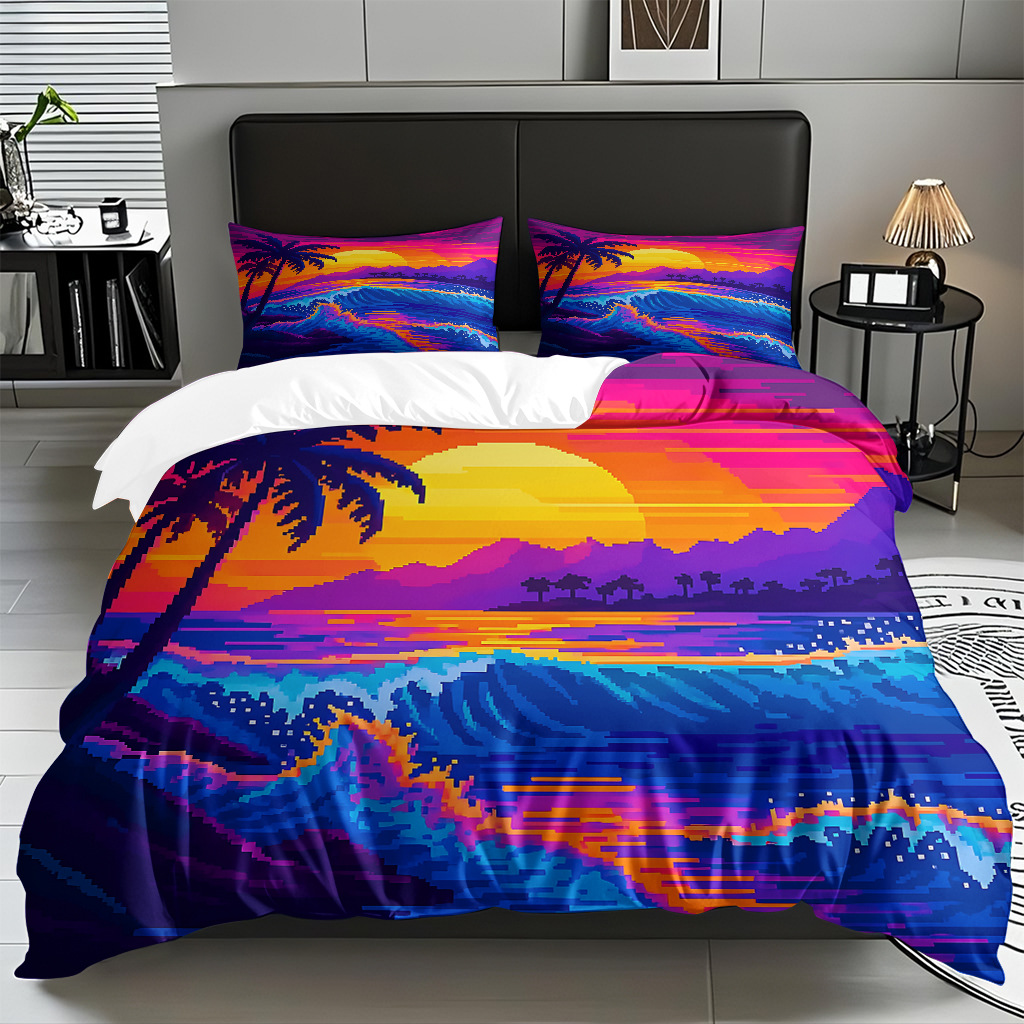 TEMU / JIT Amazonas textiles caseros transfronterizos hermosa vista al mar HD conjunto de edredón de impresión digital para diseñar