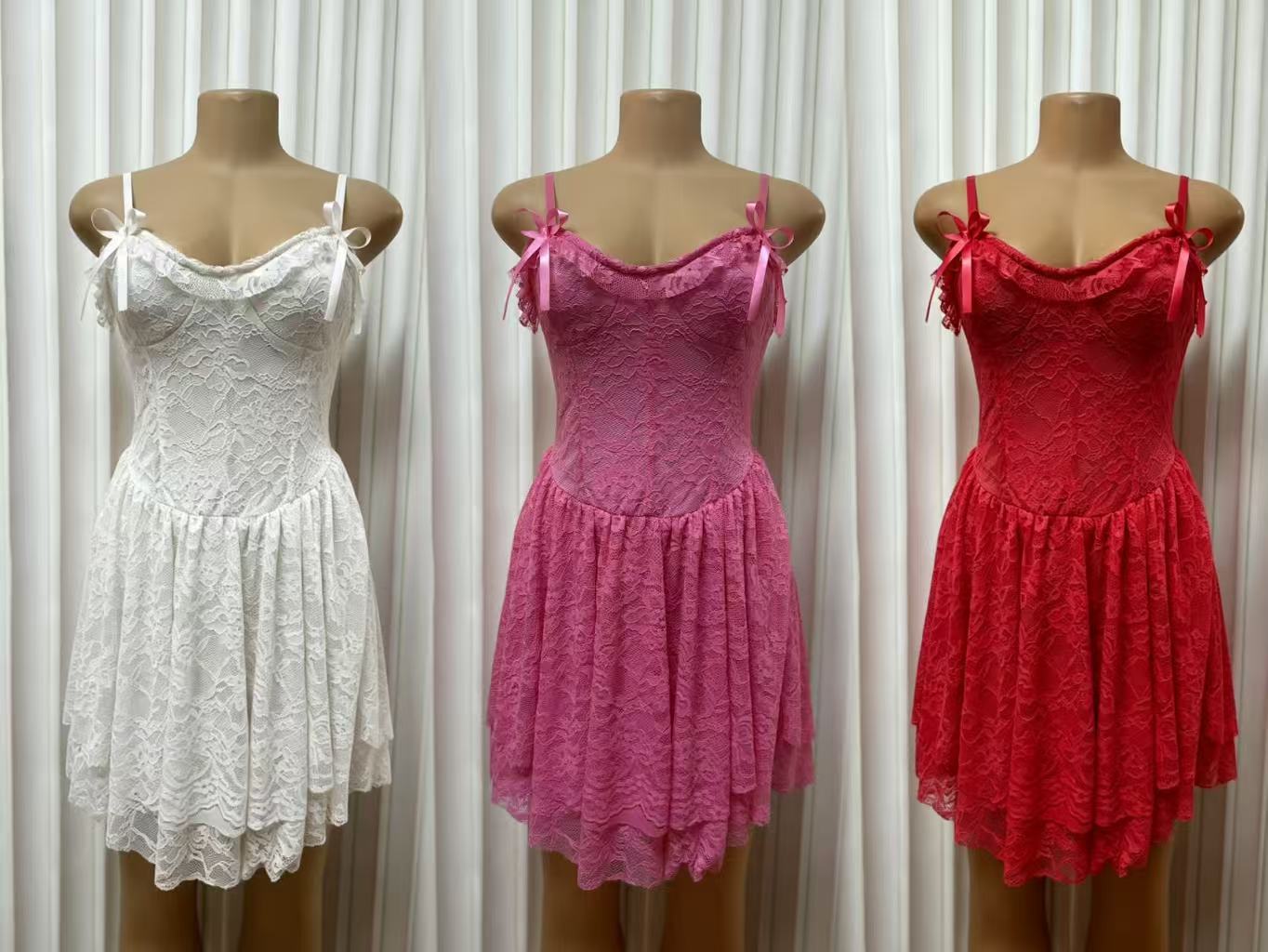 Women's Lace Halter Top With Bow Waist A-Line Skirt Hot Girl Fashion Sexy Short Skirt Casual Party Wear_ecoleips.com
