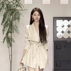 韩系绑带西装外套女2025春季气场强大新款风衣宽松显瘦长袖西服潮