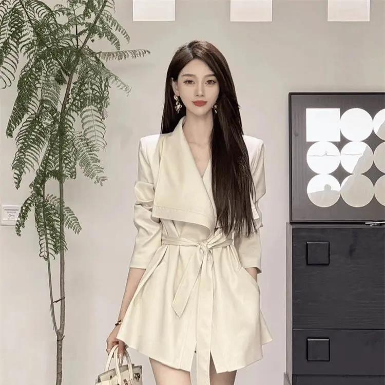 韩系绑带西装外套女2025春季气场强大新款风衣宽松显瘦长袖西服潮|undefined