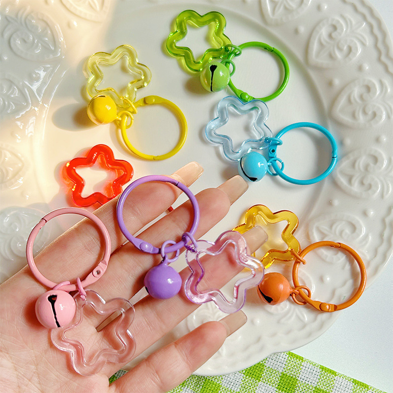 New Colorful Star Bell Keychain Pendant Cute Transparent Glue Couple Bag Jewelry Pendant Girl Heart