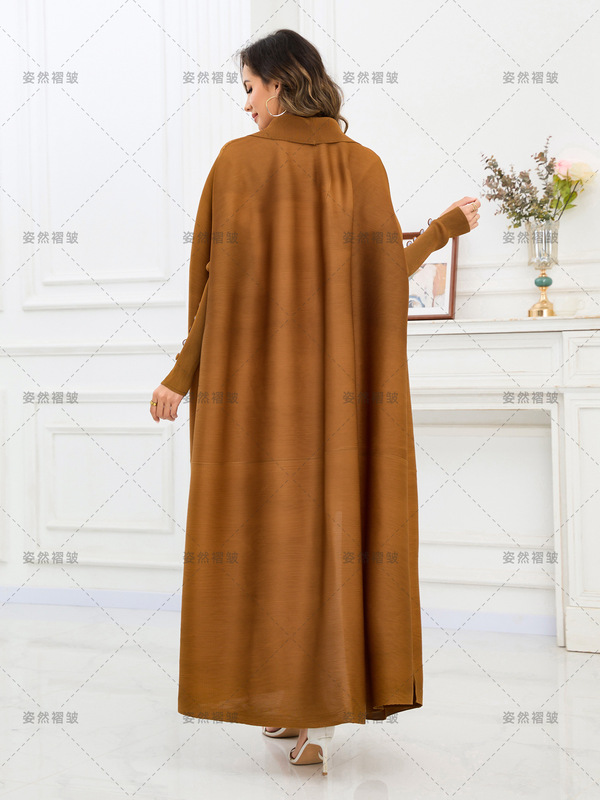 中东跨境大码女装阿巴亚礼服三宅一生褶皱abaya开衫蝙蝠袖外套长|undefined