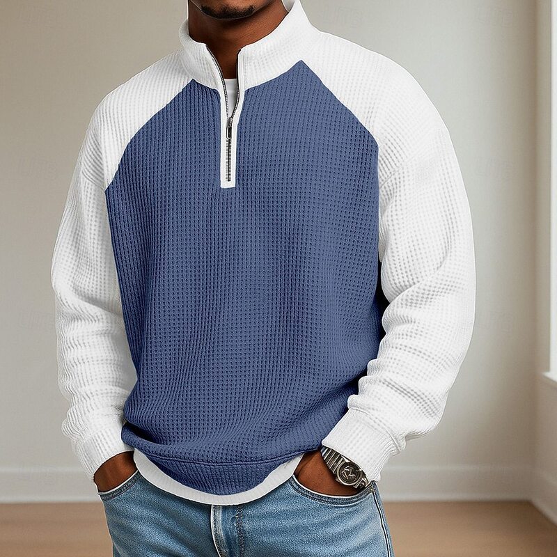 2026 Cross-Border Foreign Trade Men's Long-Sleeved Polo Shirt Fashionable Color-Blocking Printed Large Size Men's Clothing Spring and Autumn Waffle Top 2026 Cross-Border Foreign Trade Men's Long-Sleeved Polo Shirt Fashionable Color-Blocking Printed Large Size Men's Clothing Spring and Autumn Waffle Top