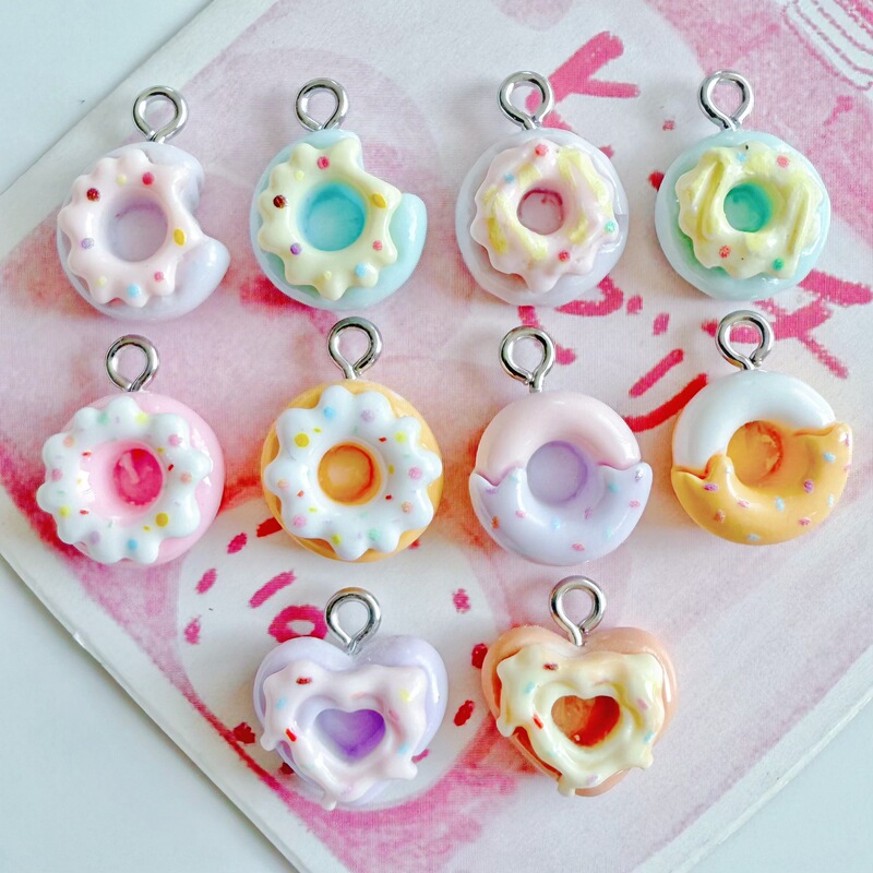 Mini simulation donut with nails handmade diy resin accessories bracelet necklace pendant pendant keychain jewelry