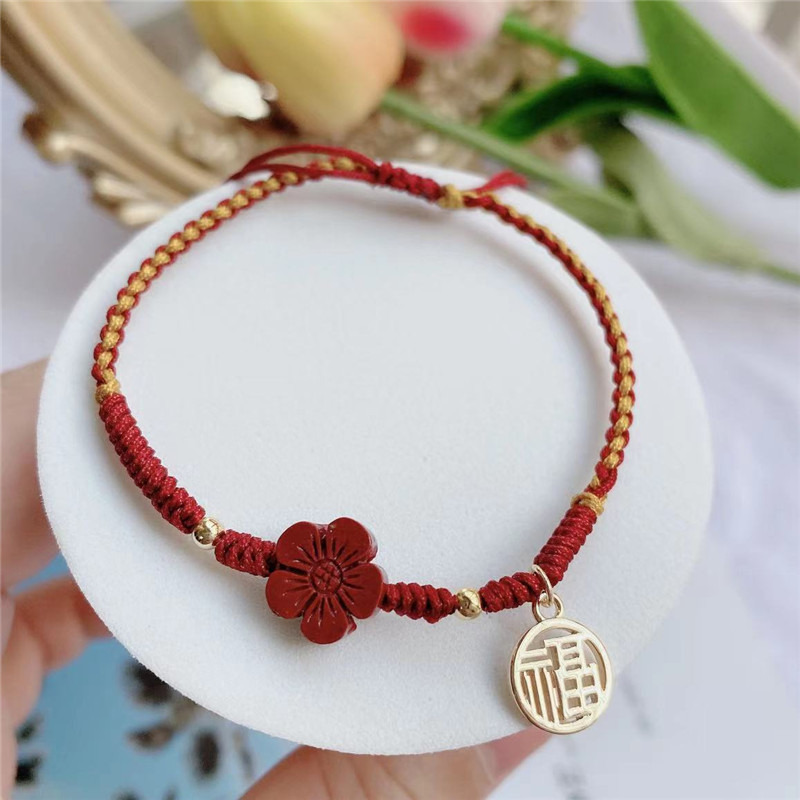 Send you a small saffron Zhu sand flower bracelet 14K package gold blessing bracelet female blessing hand-knit red hand rope