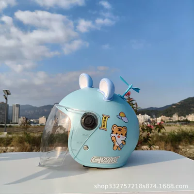 Motosiklet kaskı (dəbilqə) — Winter Warm Ear Protection Helmet - blue-tiger-high-definition-long-mirror-blue-and-white-bear-ears-blue-windmill-suitable-for-small-helmets-aged-1-5-years-old