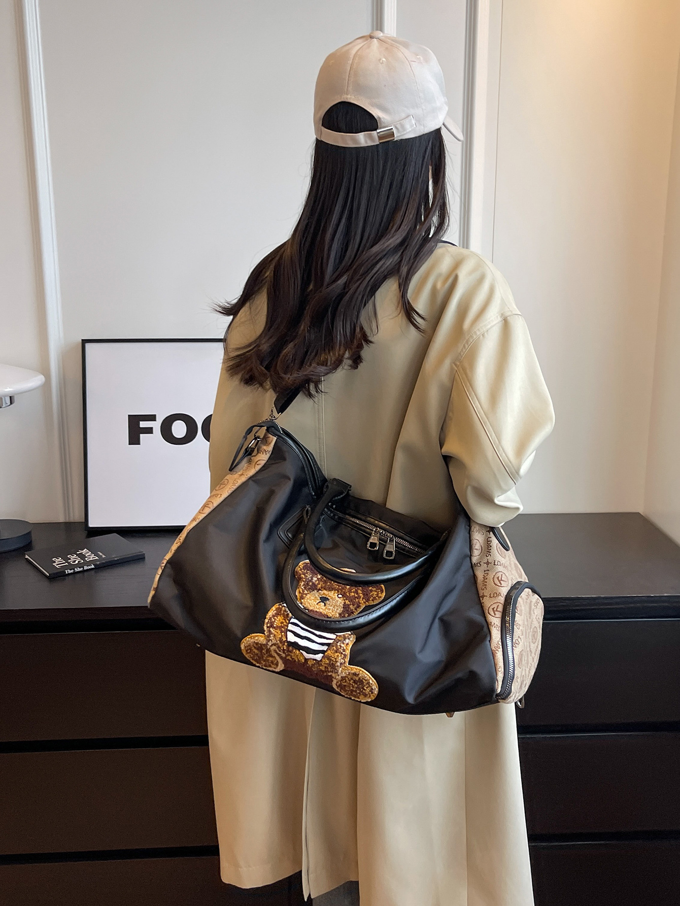 Oso de gran capacidad de viaje ligero gato color de contraste bolsa de equipaje de embarque bolsa de almacenamiento de espera bolsa de viaje de negocios de corta distancia bolsa de viaje