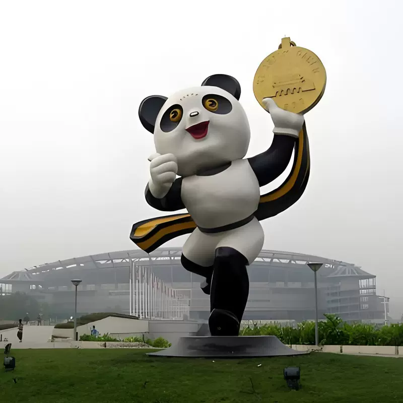 卡通可爱熊猫玻璃钢雕塑户外幼儿园林景观房产景区公仔树脂摆件