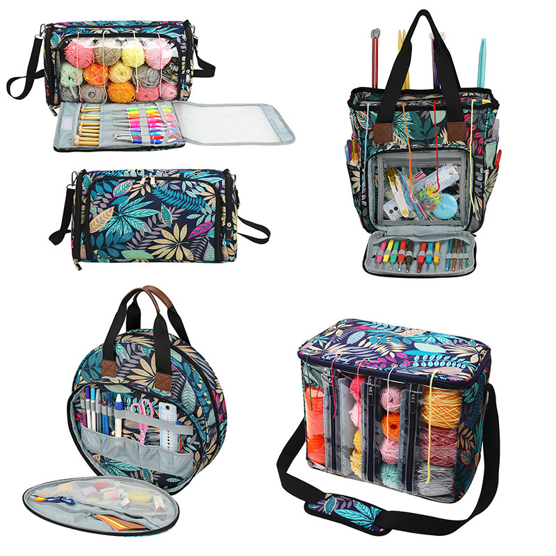 Knitting tool wool storage bag 600D Oxford cloth leaf pattern wool storage bag dustproof factory direct supply