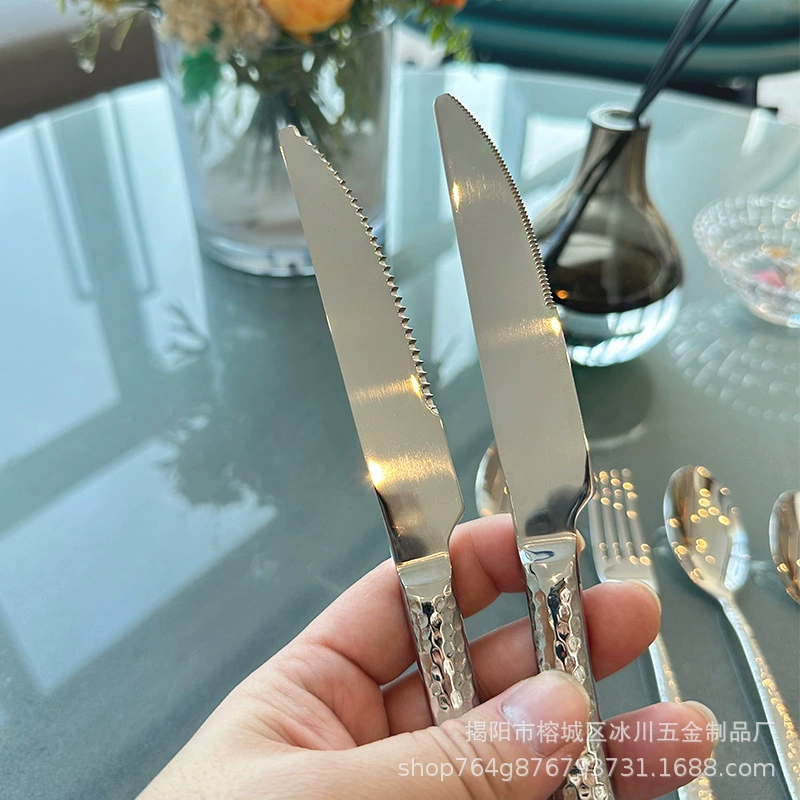 Milan Dream Hammer Pattern] Knife and Fork Spoon Set 304 Stainless Steel Western Restaurant Restaurant Steak Tableware Three-piece Set